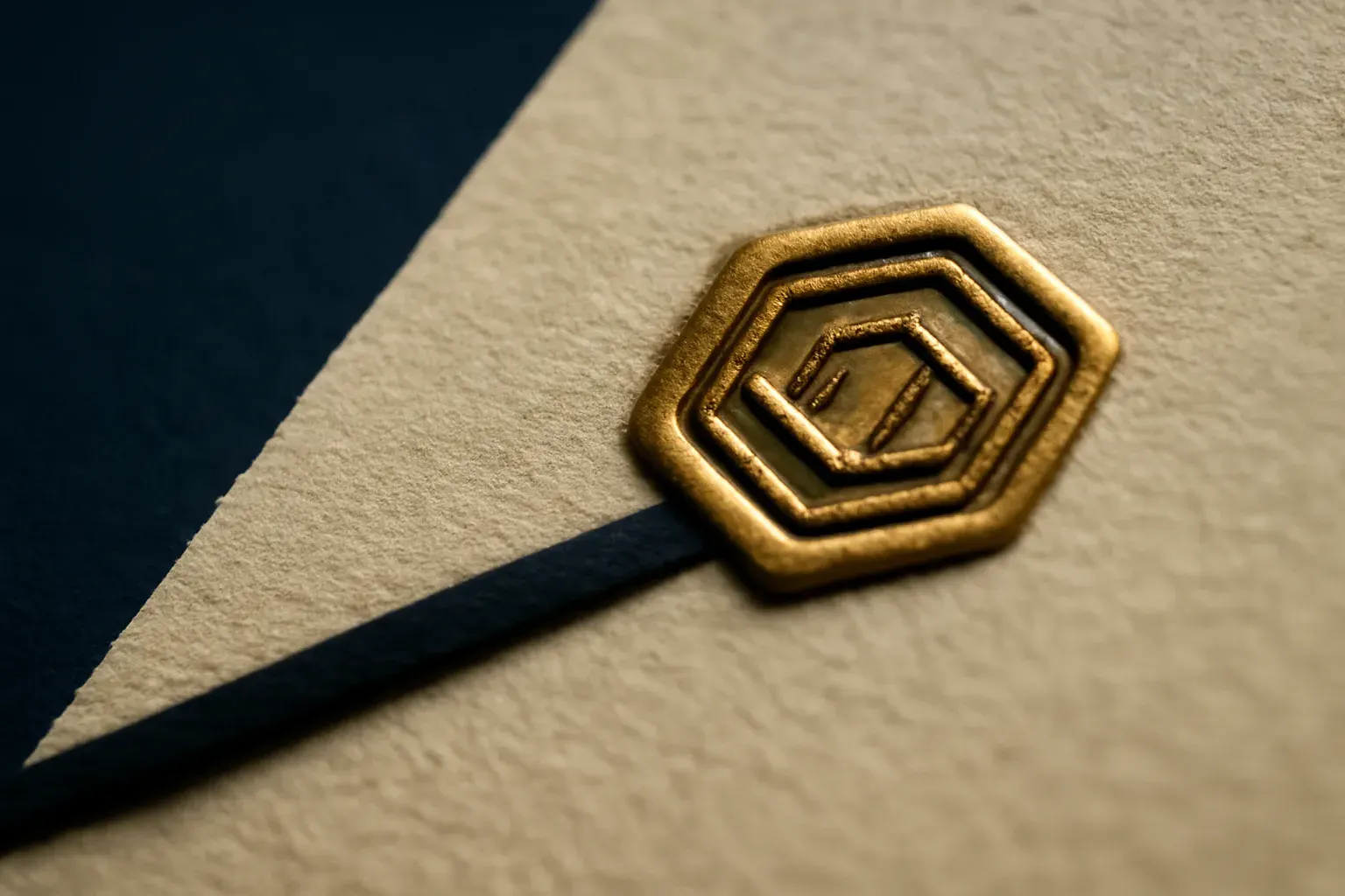 A macro shot of stamped and sealed document paper, duotone.